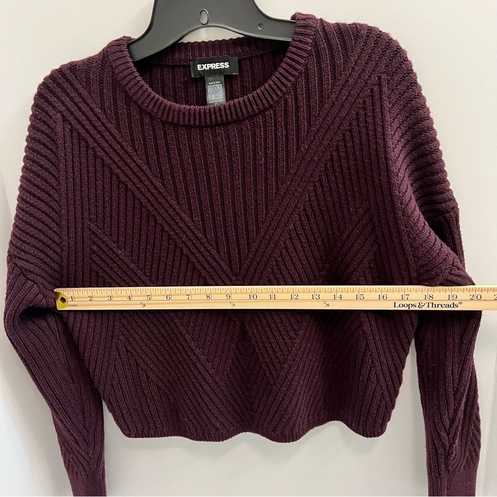 EXPRESS Ribbed Crew Neck Sweater-Dark Purple - Picture 4 of 7